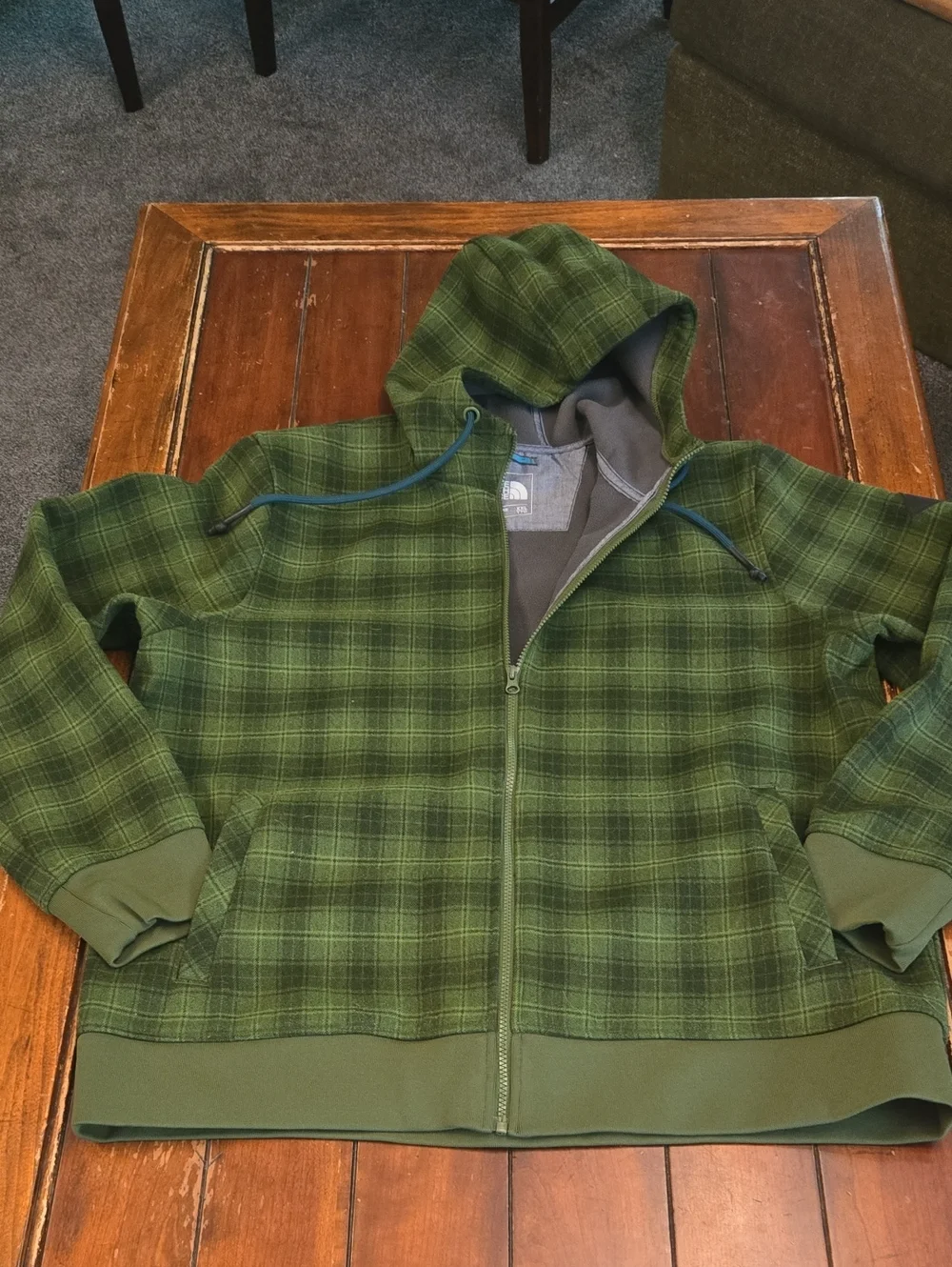 The North Face Green Plaid Hoodie Jacket - Picture 1 of 7